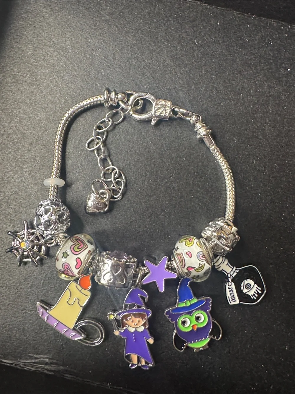Purple Witch & Owl Charm Bracelet — Silver-Tone Kids Bracelet